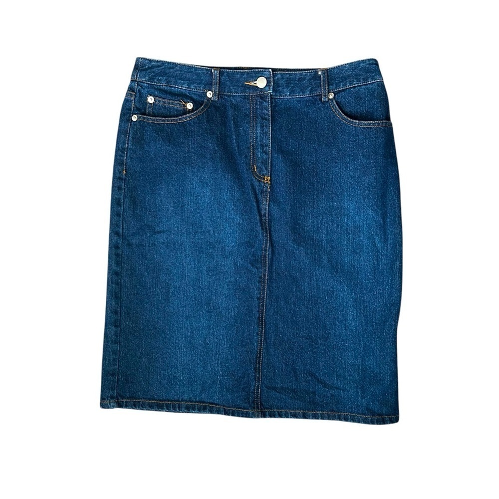 Isaac Mizrahi dark wash midi denim skirt size 8